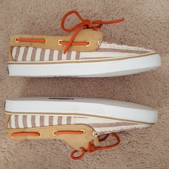 Sperry Top Sider canvas leather boat shoes sz 6.5M - Picture 2 of 8